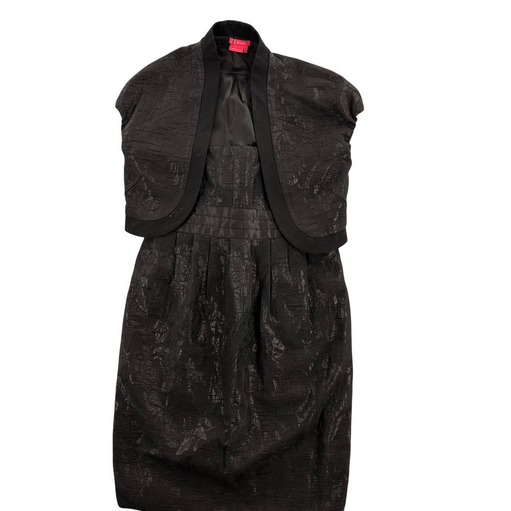 BCBG Max Azria Black Jacquard Dress and Bolero Jacket Set Women Size 6